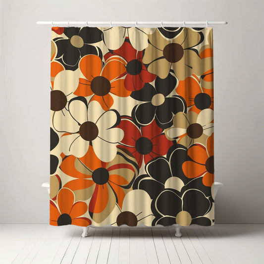 Embrace bold style with our Retro Pop Art Flower Shower Curtain. With its vivid orange and contrasting black flowers, this curtain adds a vibrant, funky touch to any bathroom. It's a must-have for retro and modern decor lovers alike!